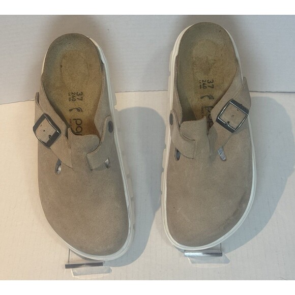 Birkenstock Papillio Boston Chunky Clogs Warm Sand Women's Sz 37 Suede Slip Ons - Picture 3 of 7